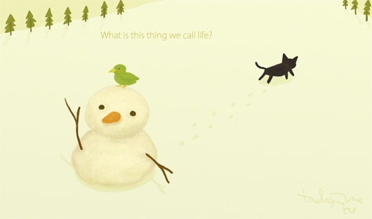 鳥と猫と雪だるま